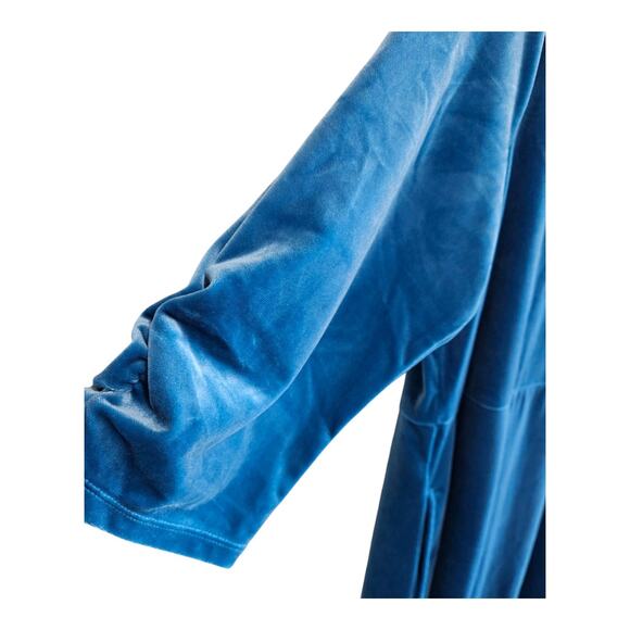 DENIM & CO Women Plus 2X Velvet Dress Midi Turquoise 3/4 Sleeve Elegant Bust 48" - Picture 4 of 8